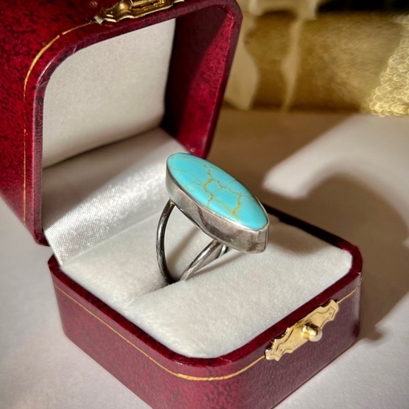 Vintage Handmade Huge Genuine Turquoise Ring 925 Sterling Silver Bezel Set - Picture 9 of 15